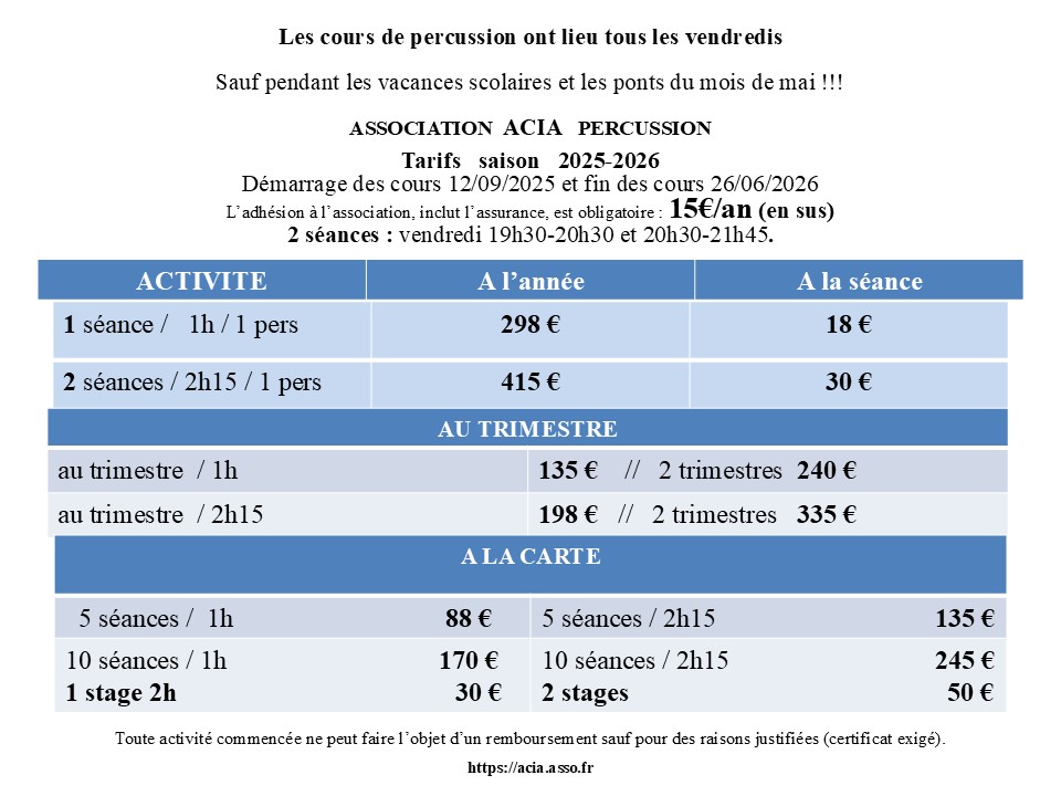 Taris cours percussions