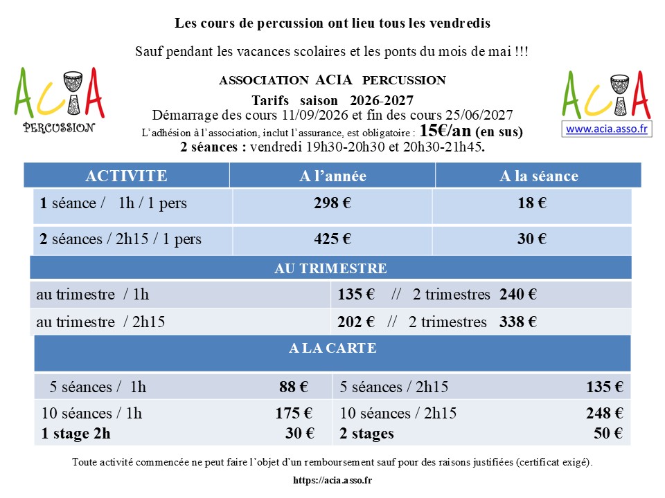 Taris cours percussions